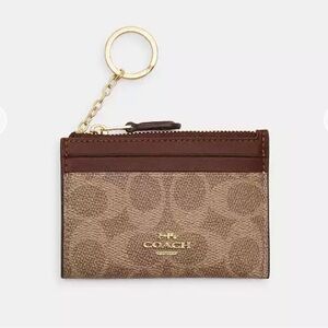 Coach Signature Canvas ID Holder in Brown and Tan